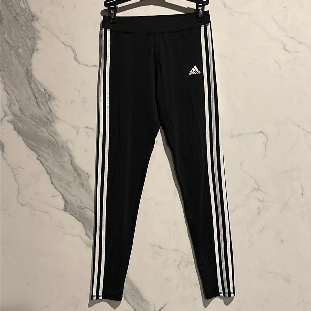 Adidas Black and White Leggings with Iconic Stripes